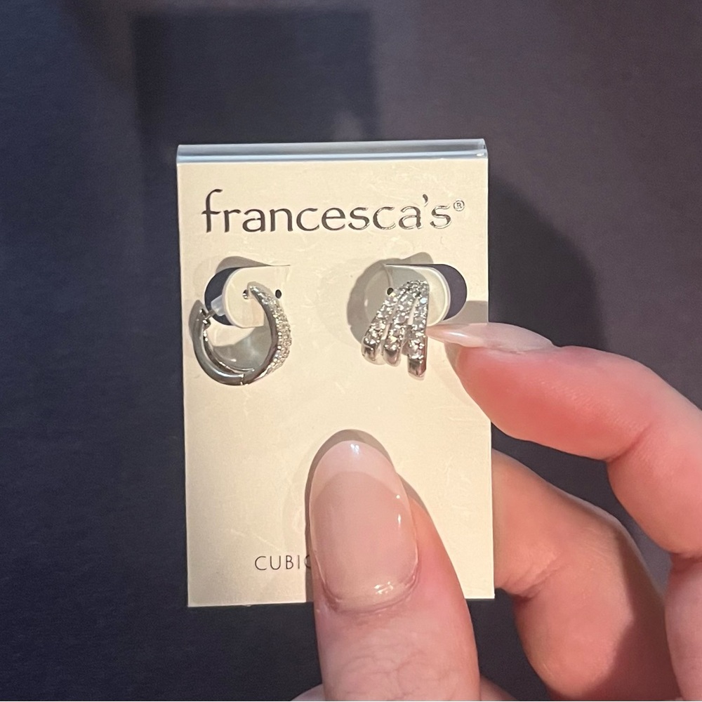 Francesca’s small silver hoops with rinestones